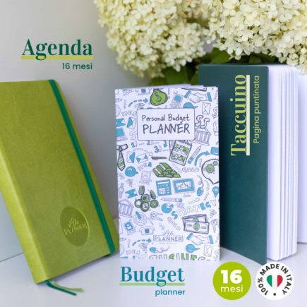 Agenda Life Planner da 16 mesi insieme al budget planner e al taccuino con la pagina puntinata
